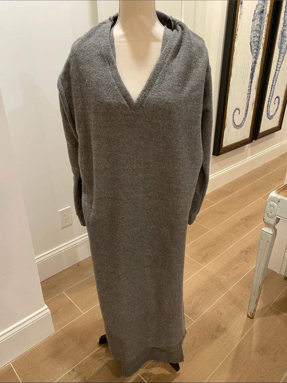Cozy Longline V-Neck Sweater Dress in Gray